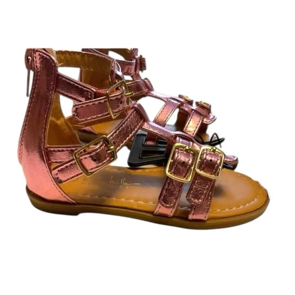 Nicole‎ Miller Sandals Shoes Girls Size 7 Pink Metallic Multi Strap Kids Toddler